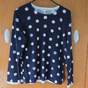 Talbots, Navy Polka Dot Long Sleeve Top MP